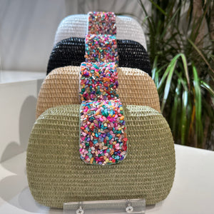 Clutch rafia piedras de colores